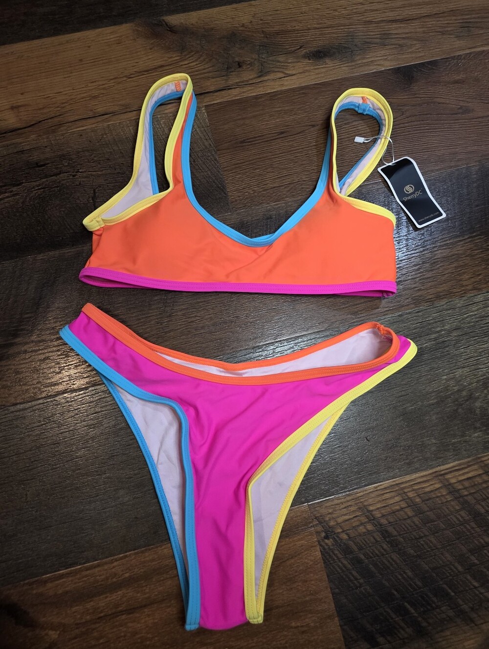 SherryDC Neon Colorblock Women’s Bikini Set - Pink & Orange